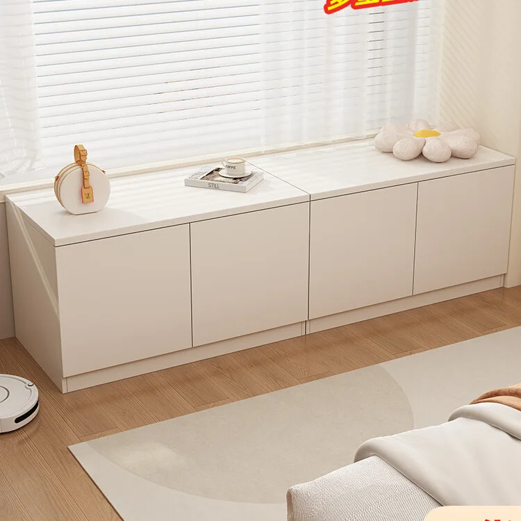 bay window storage cabinet, sunscreen space, utility  storage cabinet, long strip by the window, low cabinet, balc
