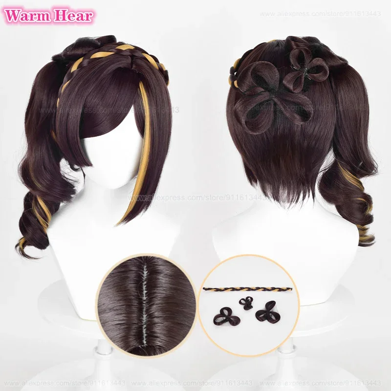 Chiori cosplay short wig 43cm brown highlights yellow blonde tail clip wig heat resistant hair Halloween party wigs