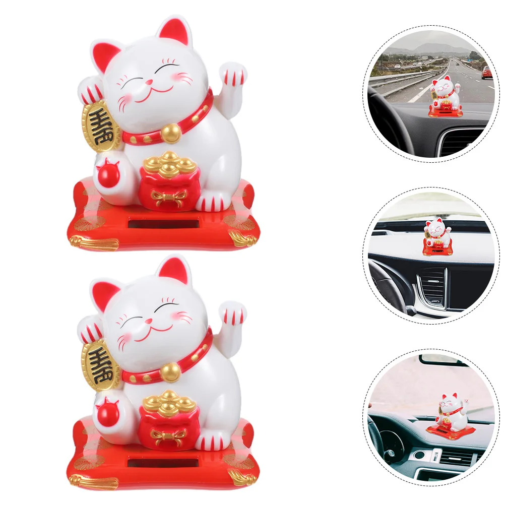 

2Pcs Solar Fortune Cat Chinese Good Luck Cat Waving Arm Desktop Decoration No Batteries Fun and Interesting Good Luck Gifts