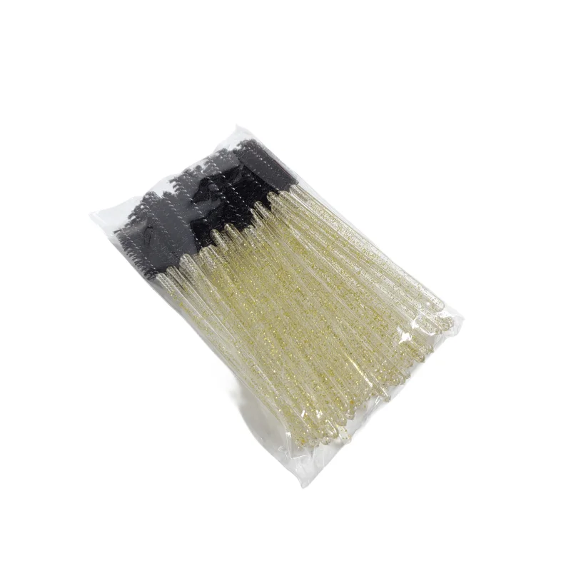 Brosses à cils de poulet pour extension, baguettes Masacra scintillantes, applicateur de cils, outil à poignée en cristal, document doré, 50 pièces