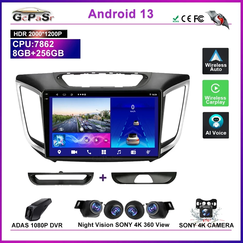 

Carplay Android 13 For Hyundai Creta IX25 2015 - 2019 Car Radio Multimedia Video Player Navigation GPS Stereo QLED Screen Dash