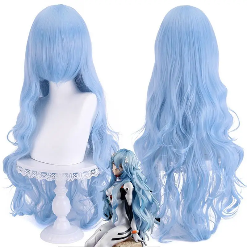 EVA Evangelion Cosplay Wig - Rei Ayanami Long Hair, High Temperature Fiber, Full Lace Front, Anime Convention Costume