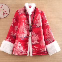 High-end Winter Women Jacket Top Chinese Style Hanfu Retro Jacquard Elegant Lady Warm Coat Female S-XXL