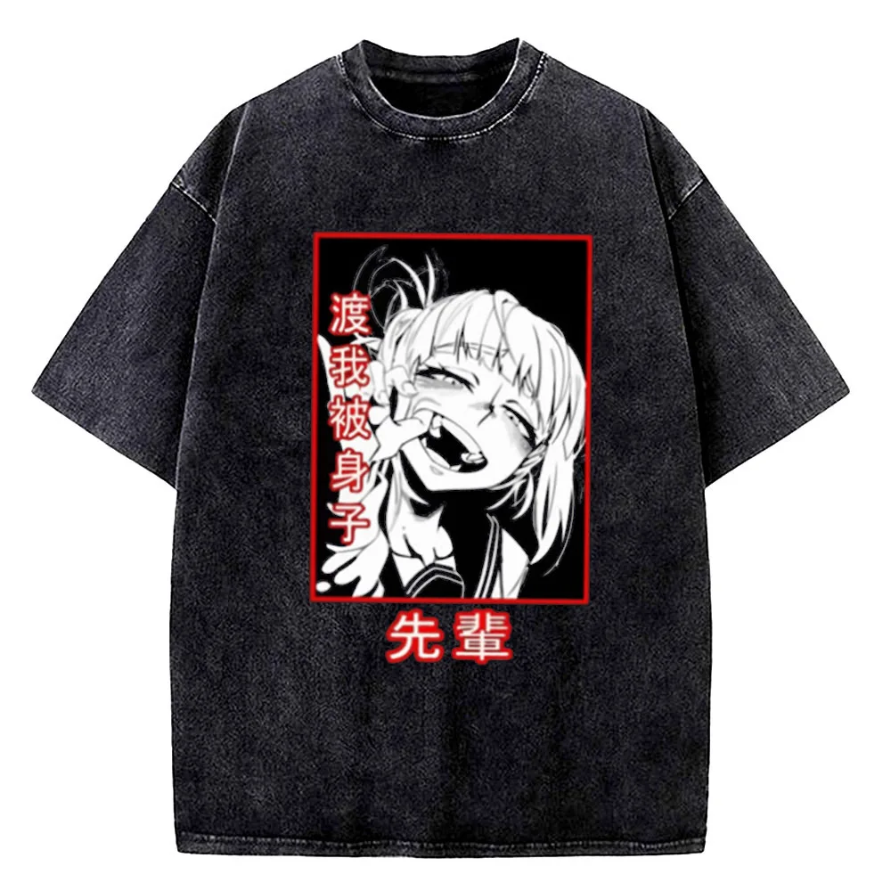 Boku No Hero Academia cotton Vintage Washed tshirt teen Colorful anime harajuku  hip hop Breathable 2000s Y2k graphic Retro
