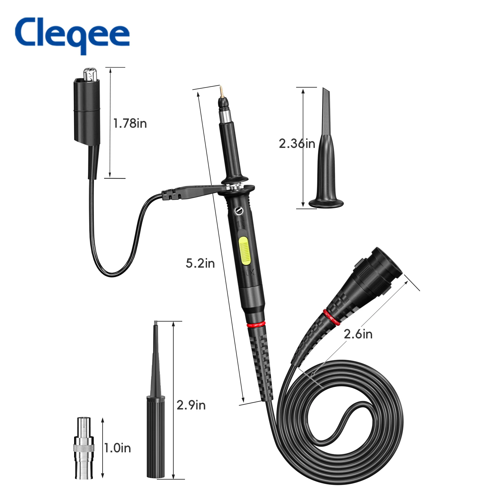 Cleqee P7300 Oscilloscope Clip Probe 300MHz Fully Insulated BNC End Probe with Accessory Kit 1X 10X