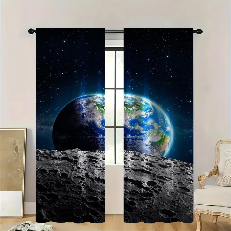 

2 шт. шторы «Земля астронавта», «Голубая планета на поверхности луны», прозрачная фильтрация света, космическая тема для кабинета