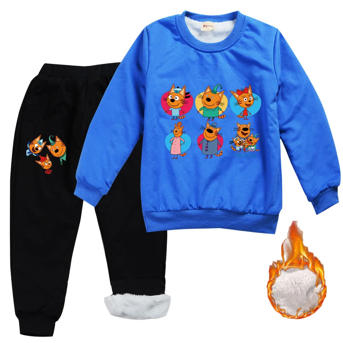 Winter Russian Anime Mini Happy Cats TpnkoTa Clothes Kids Thick Keep Warm Clothing Set Girls Velvet Sweatshirt + Pants 2Pcs Sets