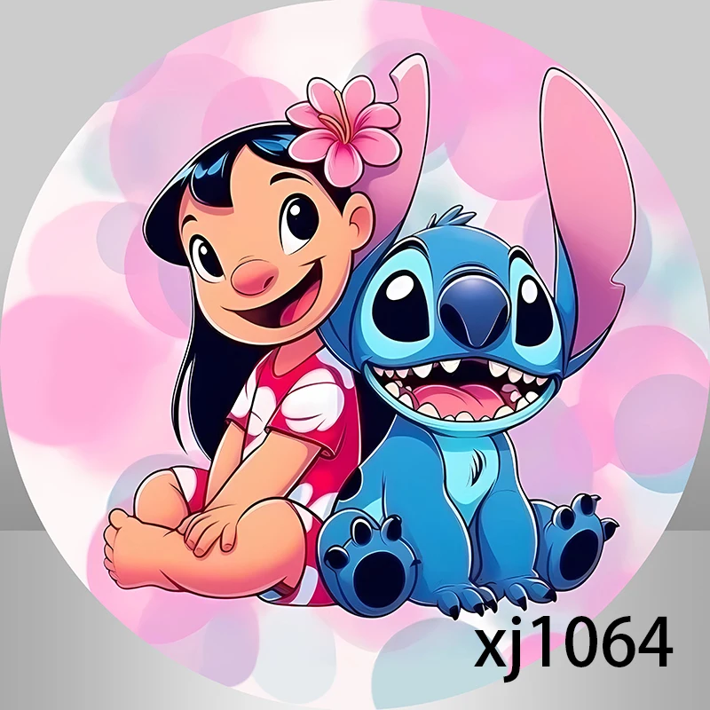 Pink Lilo & Stitch Theme Round Backdrop Cover for Girls Baby Shower Birthday Party Decoration Circle Backgrounds Photo Studio