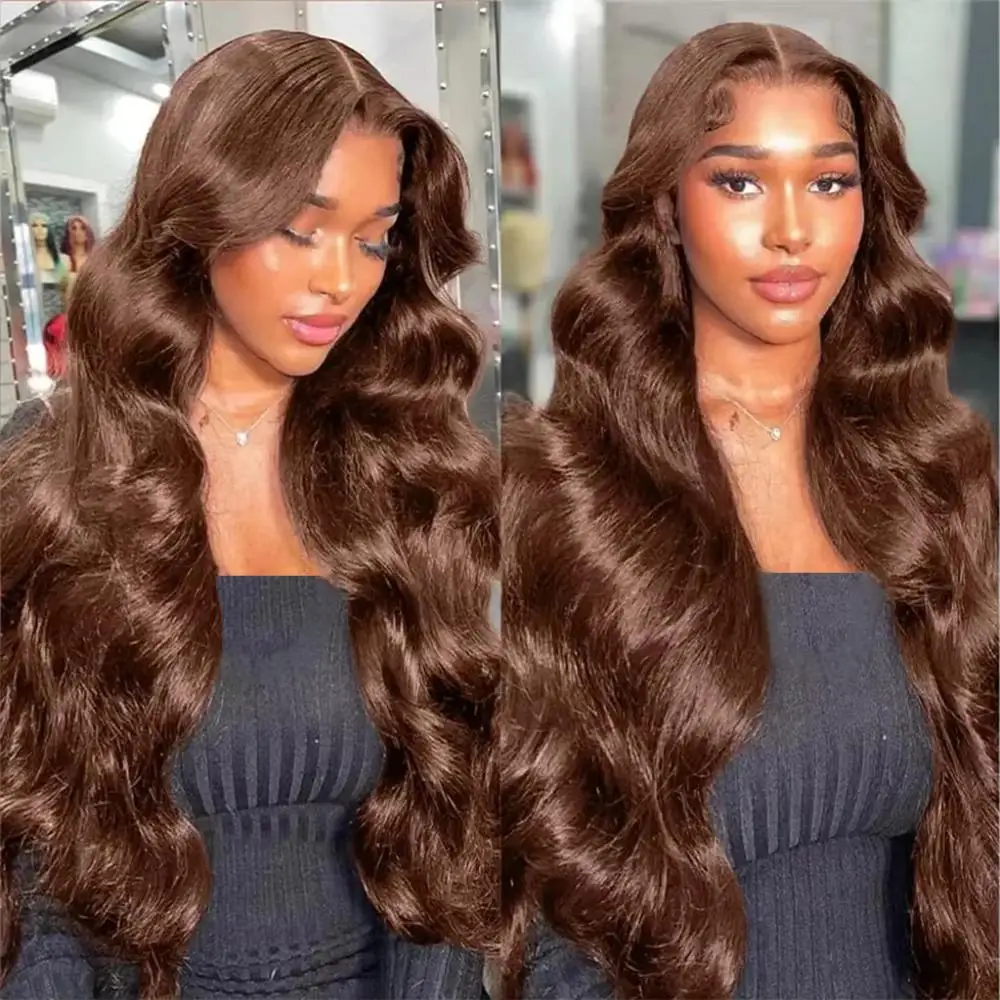 موجة الجسم بالشوكولاتة # 4 باروكة من شعر طبيعي 13x4 13x6 HD شعر مستعار أمامي من الدانتيل الشفاف شعر برازيلي منزوع مسبقًا بكثافة 200% شعر ريمي #1