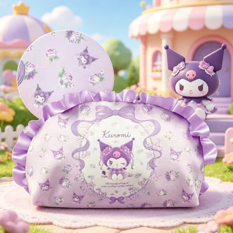 Hello Kittys Cinnamoroll Cosmetic Bag Lipstick Storage Sanrios Kuromi Sweet Anime Girl Cartoon Printing Ruffles Fresh Kawaii
