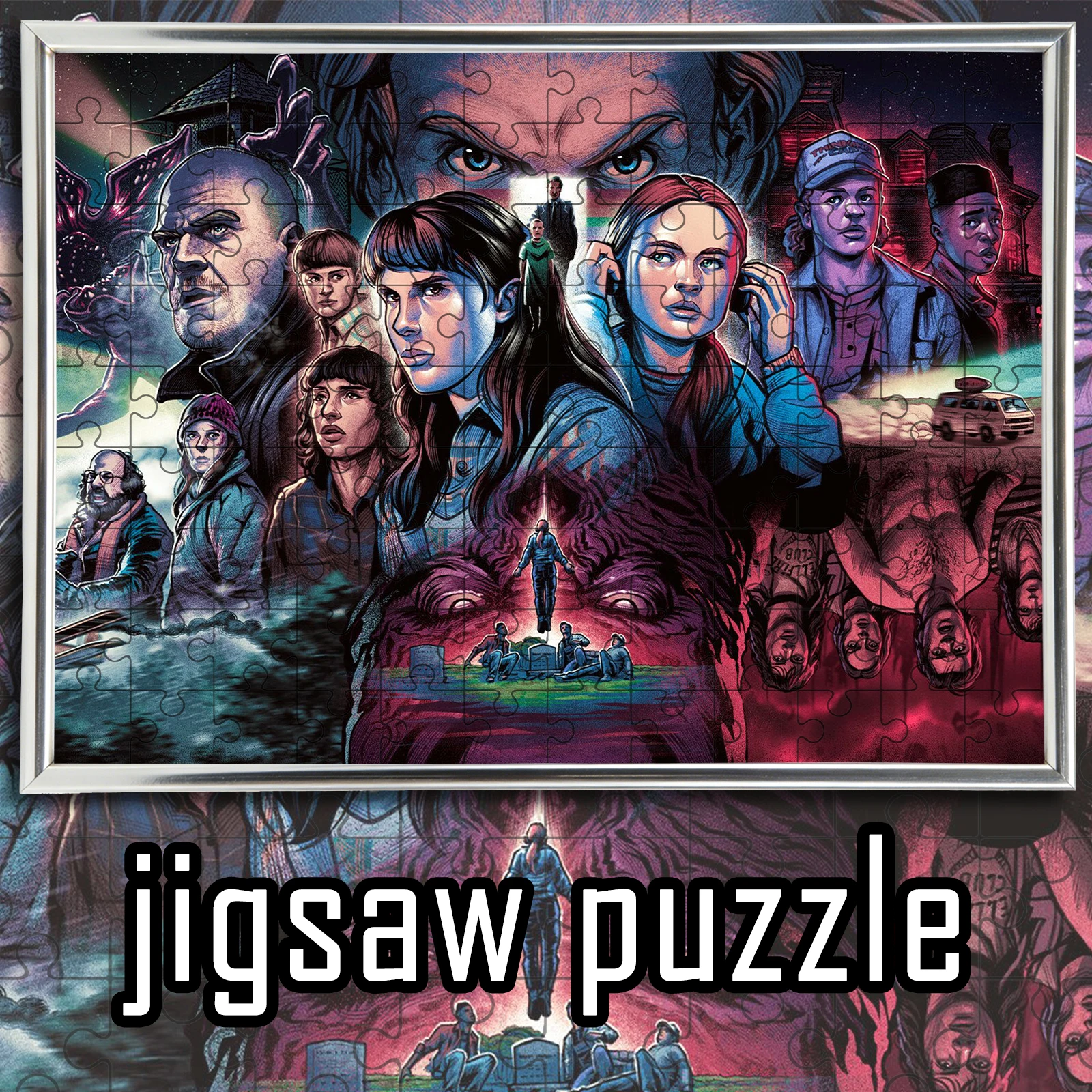 

Деревянный напольный пазл в стиле ретро-комиксов «Очень странные дела», 108/200/300/500/1000 элементов, украшение для дома, подарок