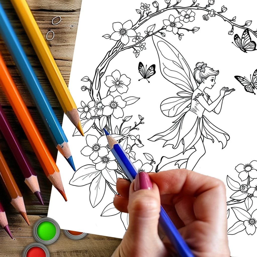 28 Pages Original Fairy Garden Coloring Book for Adult | Colouring Book, Drawing Supplies for Christmas, Thanksgiving, Halloween