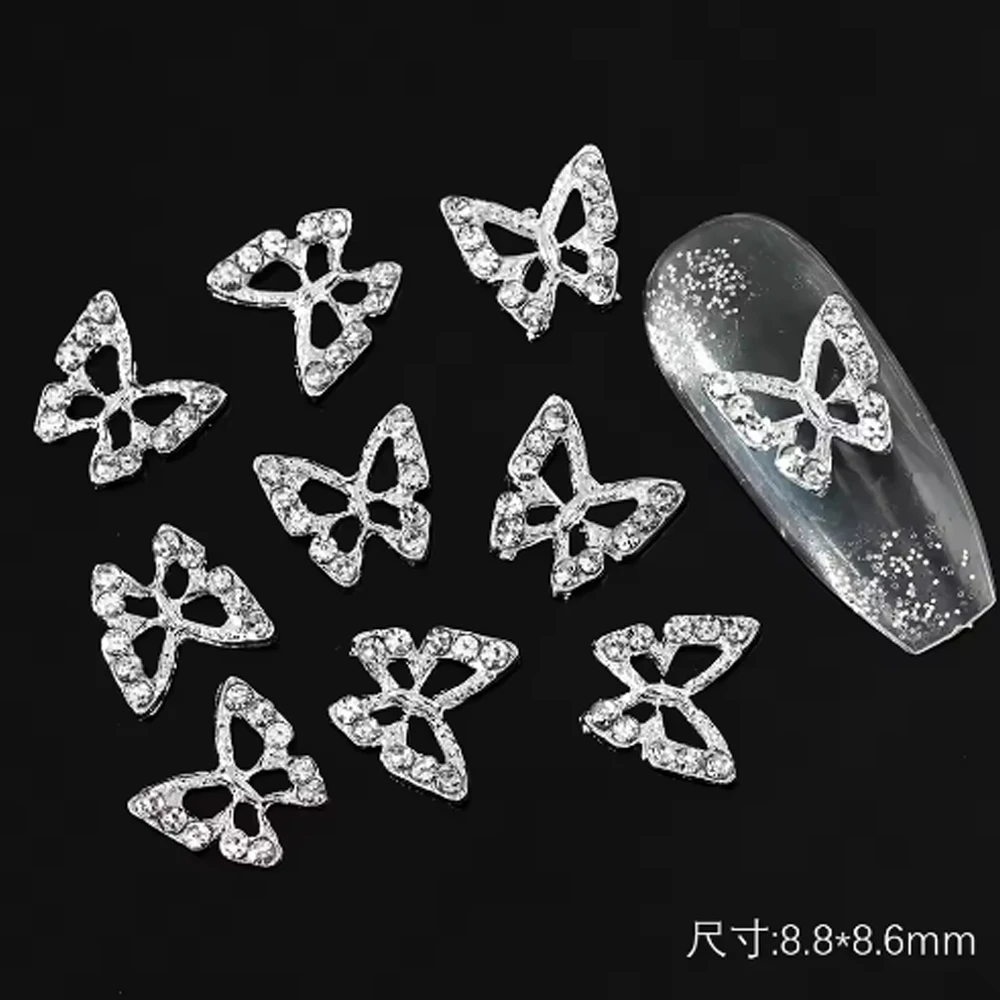 20 pièces paillettes diamant ailes creux papillon ongles breloques 3D papillons forme breloques pour ongles gemmes Nail Art décoration fournitures