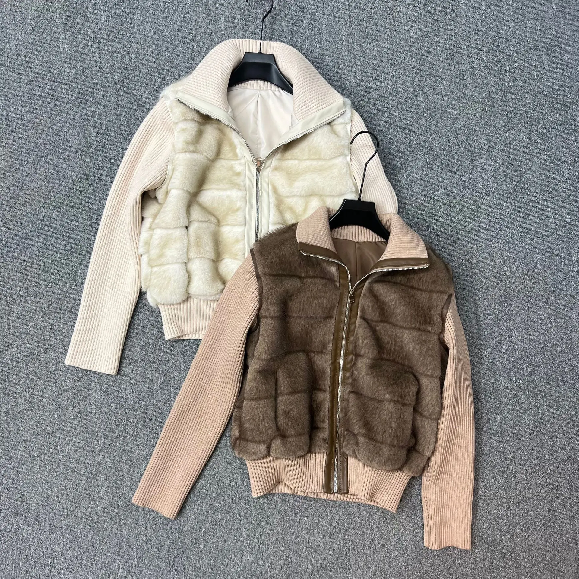 Clothland Elegant Patchwork Fur Coat Knitwear Detachable Sleeve Sweater Jacket Female Fashion Cardigan Tops Mujer CB380