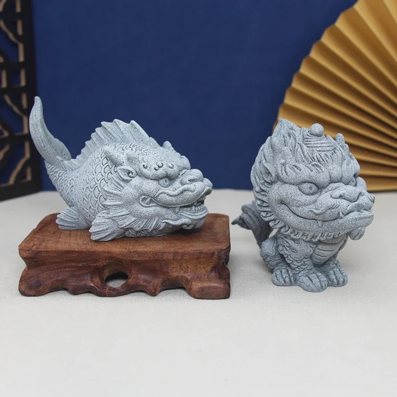 Artificial Stone Elephant Lion Dragon Figurines Good Fortune Lucky Fairy Garden Bonsai Ornaments Feng Shui Aquarium Decoration