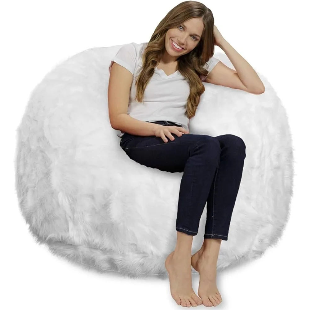 Lazy Sofa Living Room 4-Feet Plush Faux Fur Cover Relaxing Chair Bean Bags Memory Foam Bean Bag Chair Furnitures Pufff Furrow