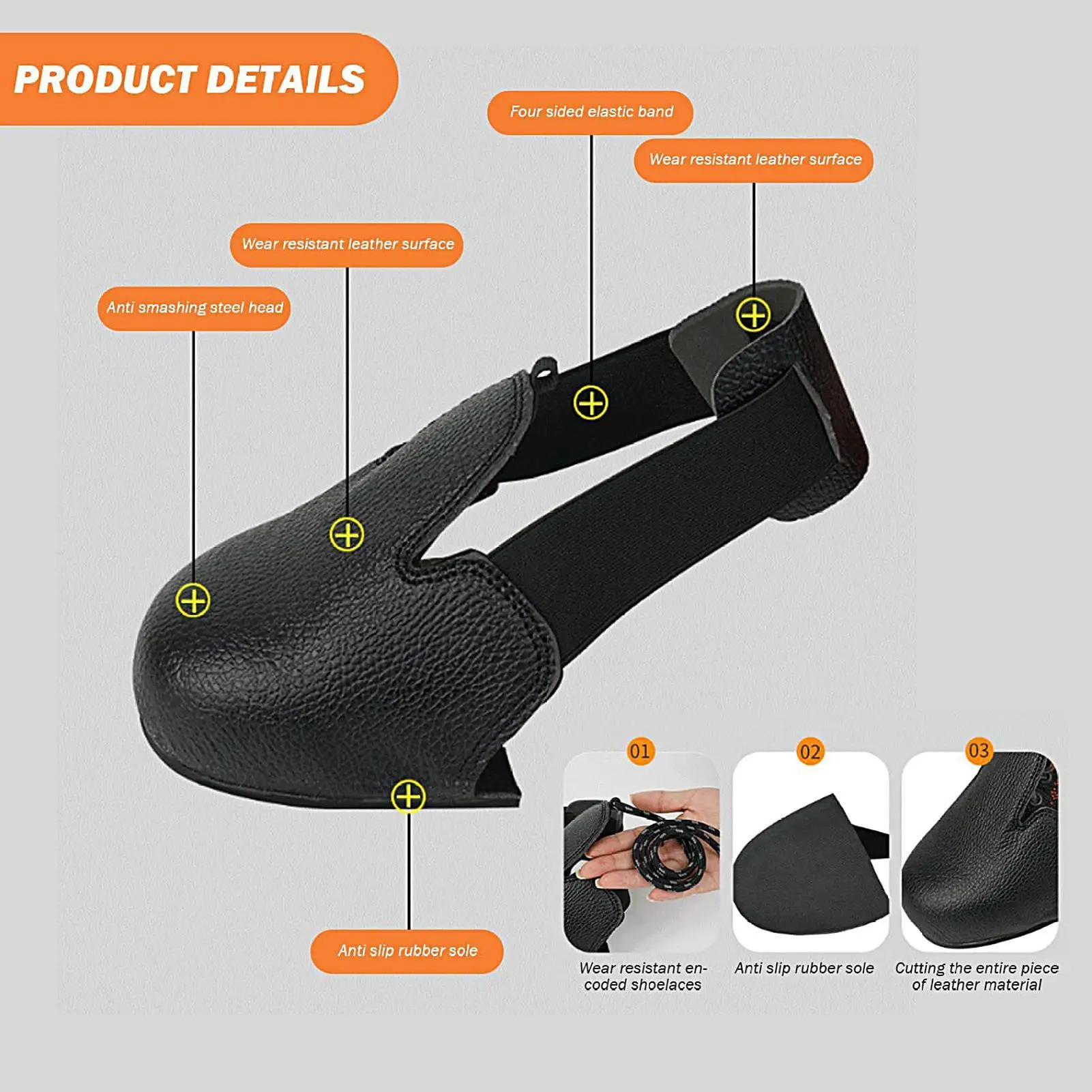 Steel Toe Covers Foot Supports Ball-Of-Foot Cushions Insoles Protection Anti-Smash Composite Toe Inserts Attachment Strap
