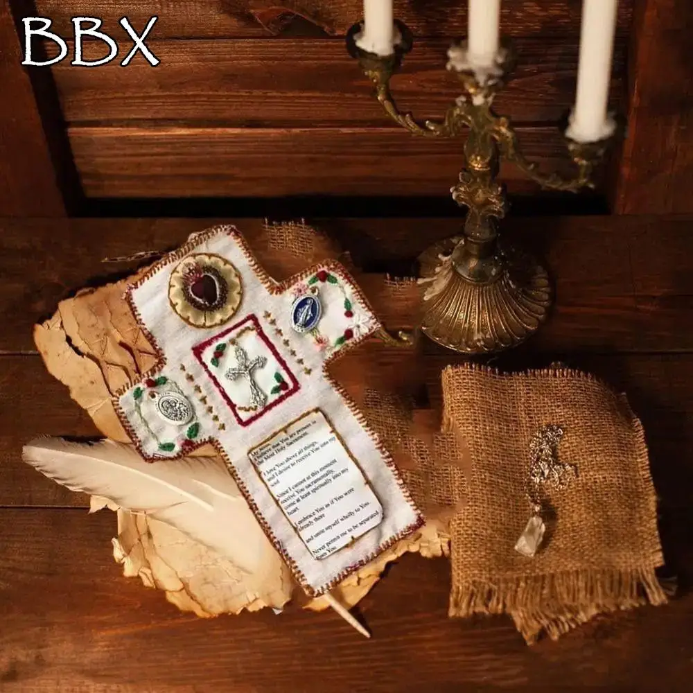 

.Lightweight Silver Cross Pocket Shrine Spiritual Lucky Mini Prayer Quilt Decorative Blessings Prayer Mat Travel