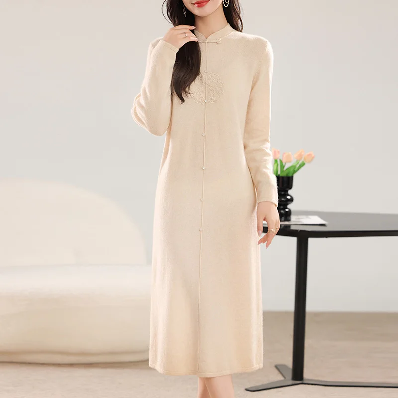 

Autumn Woman Jackets 2024 100% Wool Knitting Women Dress Long Sleeve Dress On Offer Clearance Free Shipping