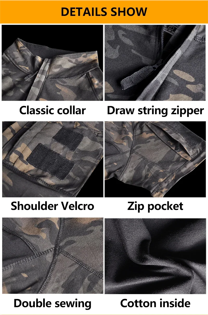 Taktisches T-Shirt Field Combat Tops Half Zipper Stricken Camo Wandern T-Shirts Training Atmungsaktive elastische Outdoor-Trainings-T-Shirts – Detail 7
