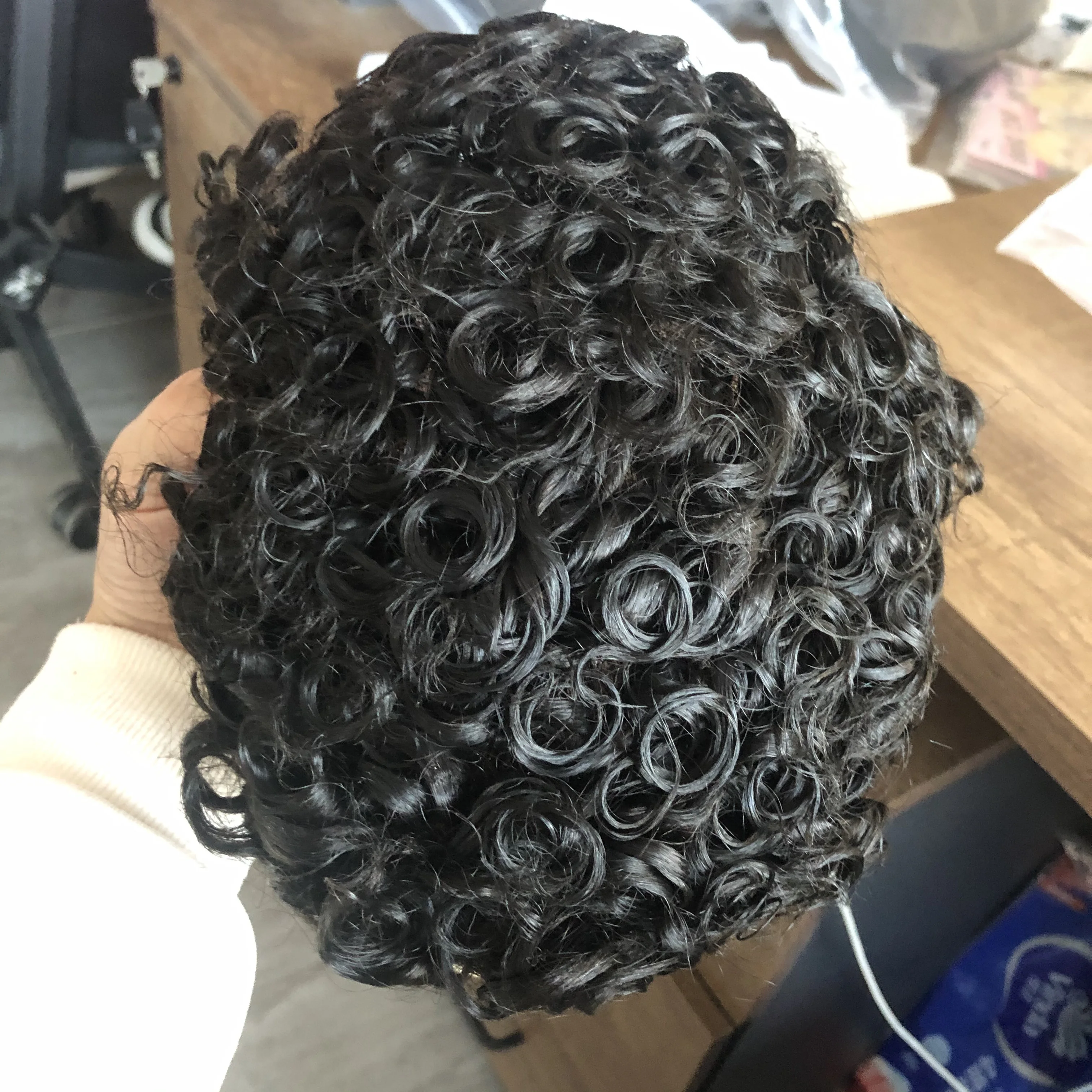 Coklat pria 100% rambut manusia Sistem prostesis 18mm keriting Afro hitam pria tahan lama penuh PU dasar rambut palsu alami garis rambut