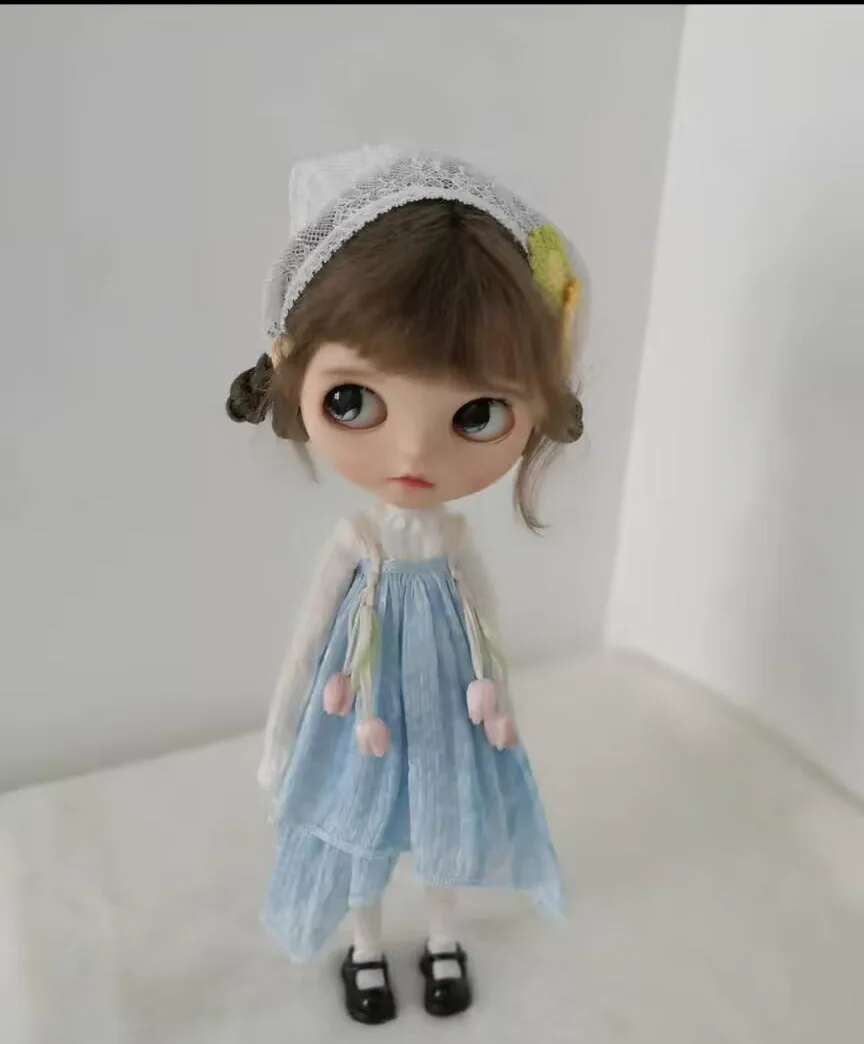 

5pcs floral Blythe Long sleeved top, tulip camisole skirt, jeans, headscarf, socks Fit for azone,Pullip,Ob22,24,26, Licca)