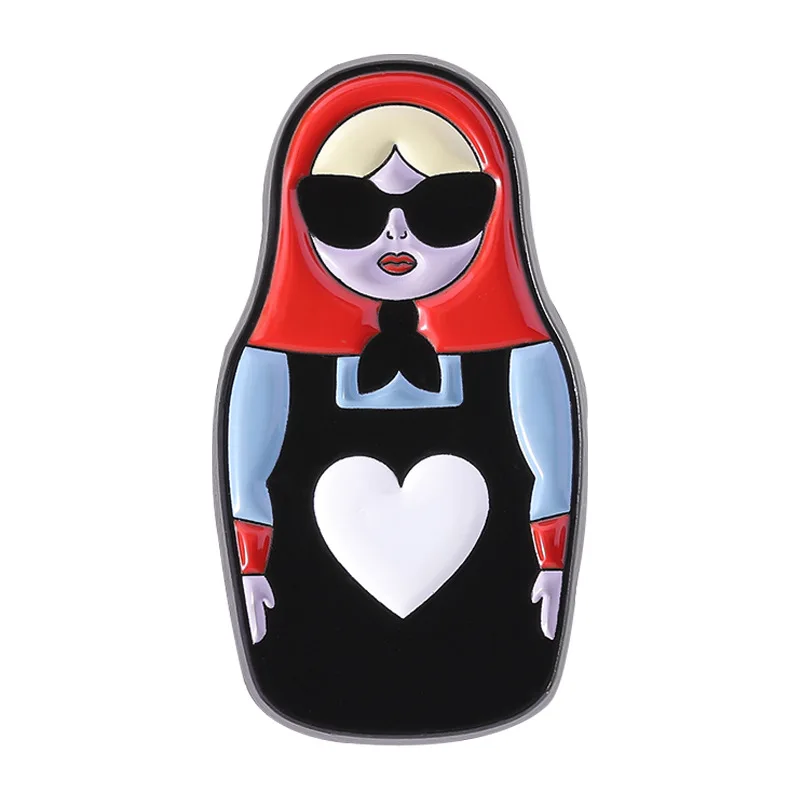 New Personalized Russian Nesting Doll Shaped Brooch Clip Creative Cartoon Commemorative Metal Jewelry Accessory Badge Wholesale