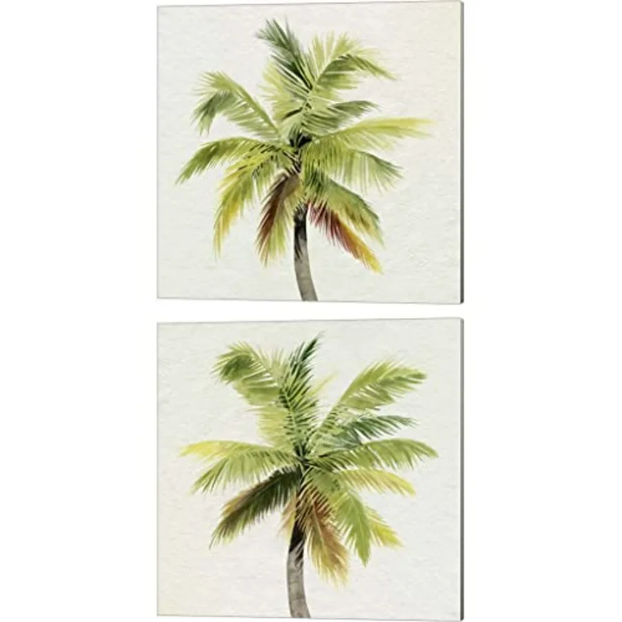 

Coco Watercolor Palm by Grace Popp 2 Piece Canvas Art Set 10 X 10 Inches Each Tree Art in Pastel Colors Modern Decorative Wall