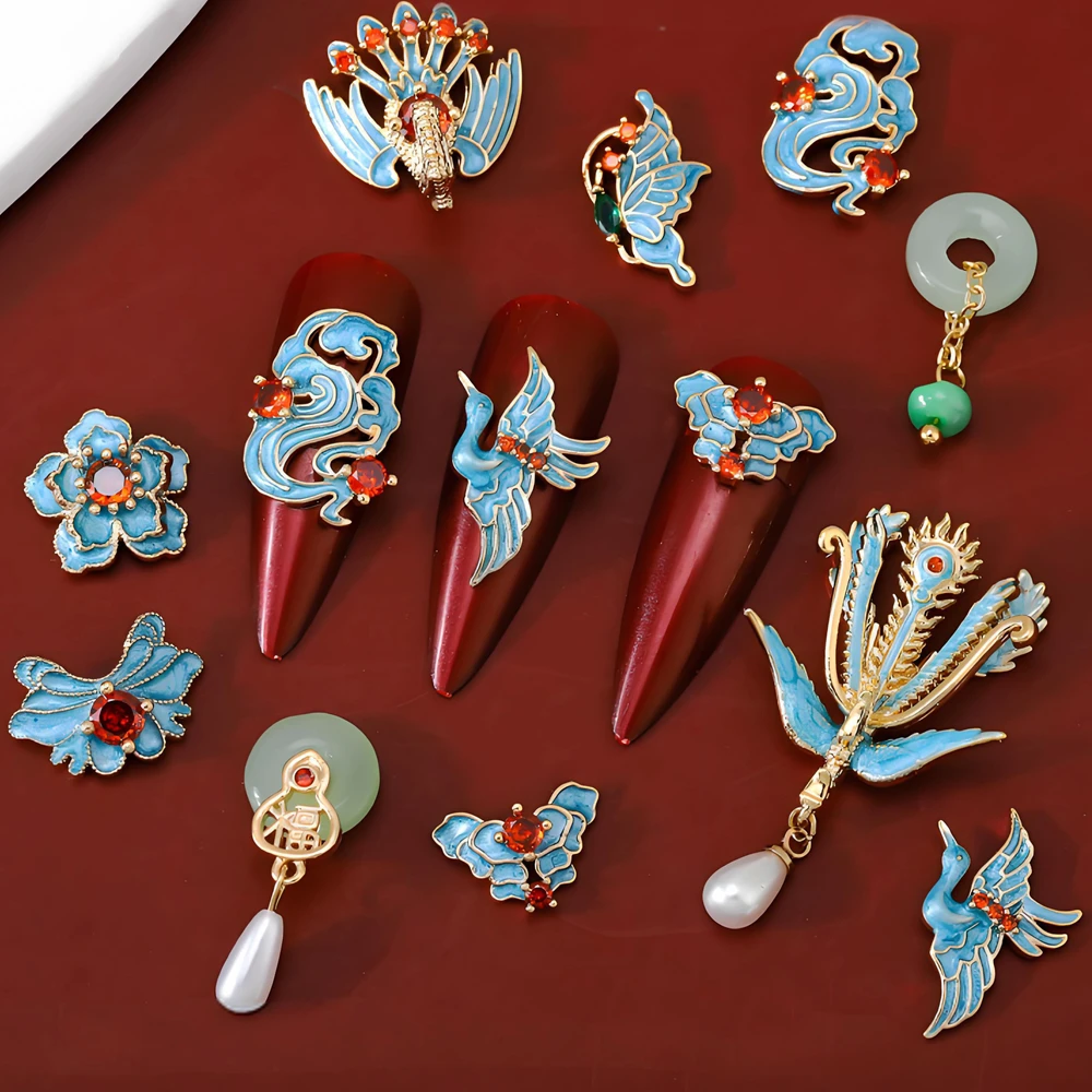 

10PC Luxury Alloy Cloisonne Enamel Nail Art Charms Chinese Wedding Nails Decoration Accessories Parts Manicure Supplies Material