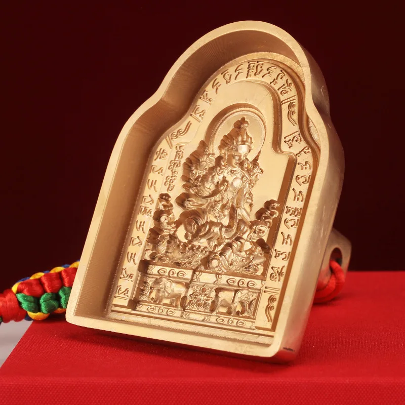 Brass Green Tara Portable Rubbing Mold, Buddha Statue Clay Replication Tool with Clear Patterns, Home Decor Ornaments