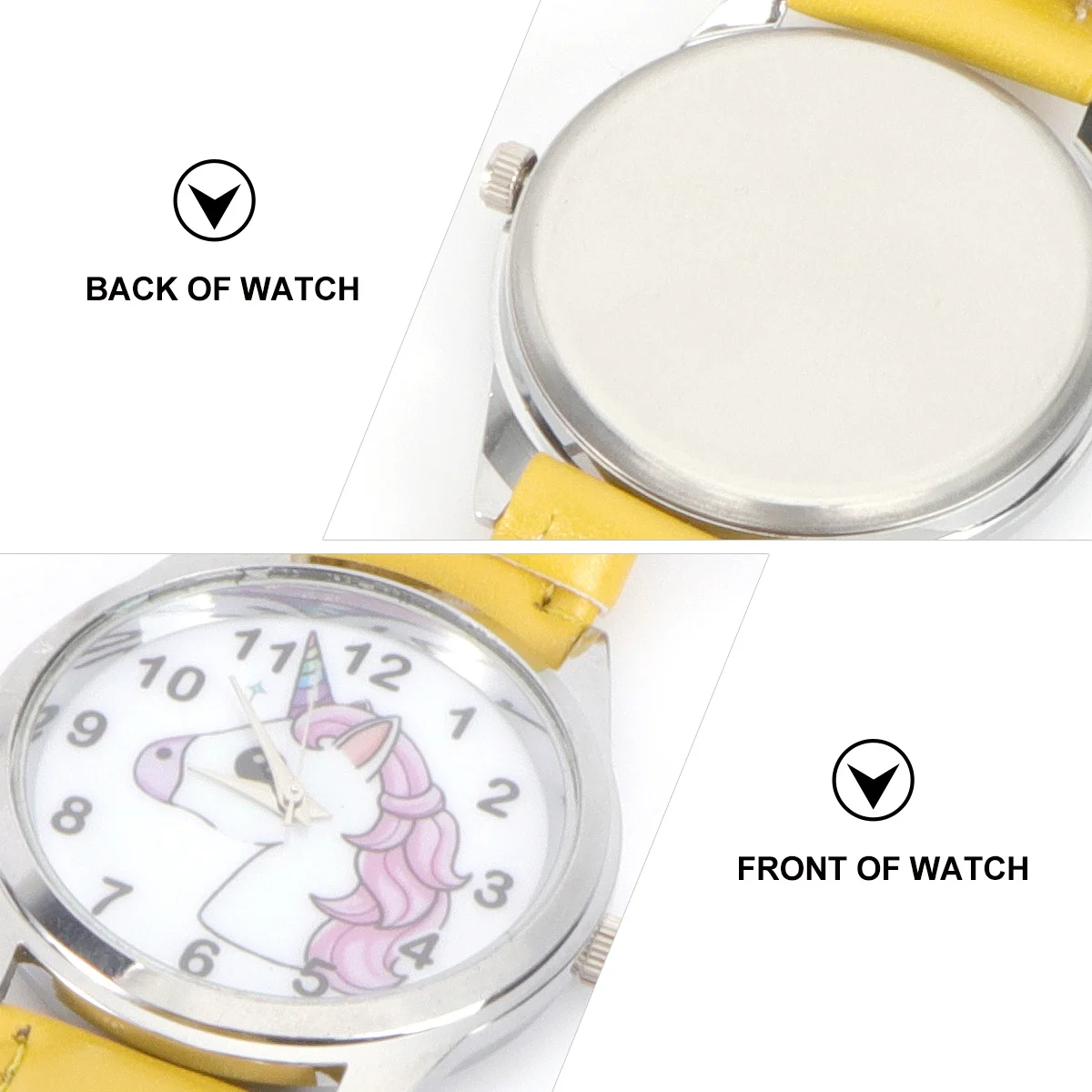 ساعة أطفال بنمط وحيد القرن بسوار أصفر كارتوني كوارتز ساعة يد بحزام قابل للتعديل هدية عيد ميلاد للأطفال