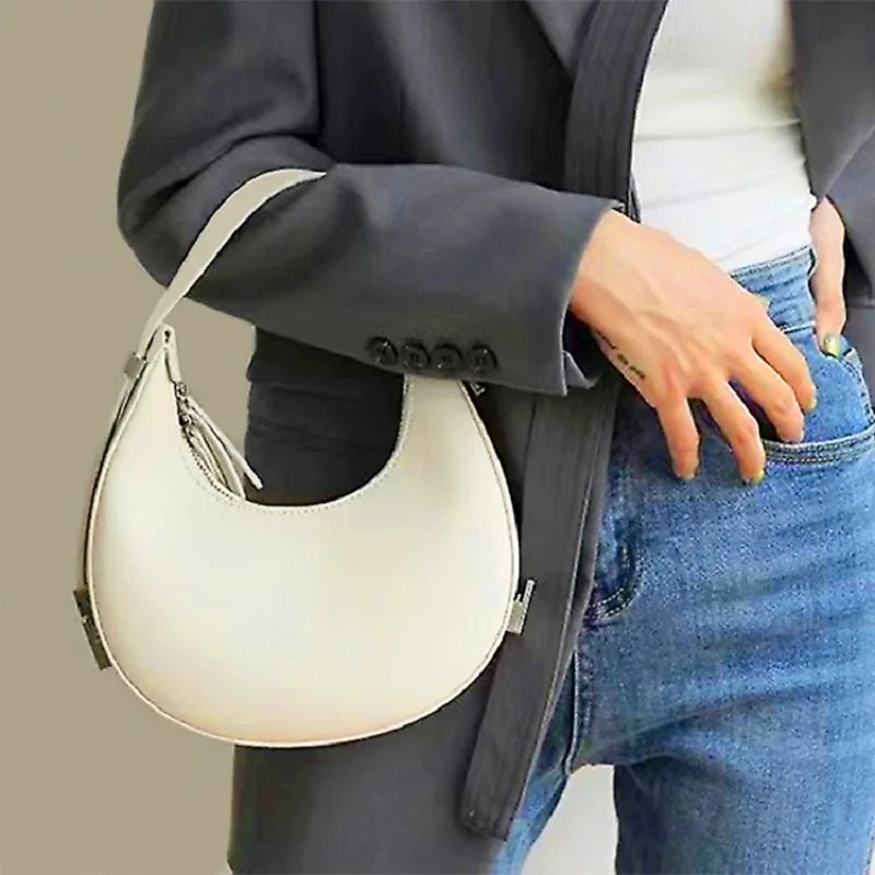 Fashion Genuine Leather Half Moon Design Women's Handbag Bag Solid Color Female Kitty Party Bag Ladies Evening Party Purse Bag