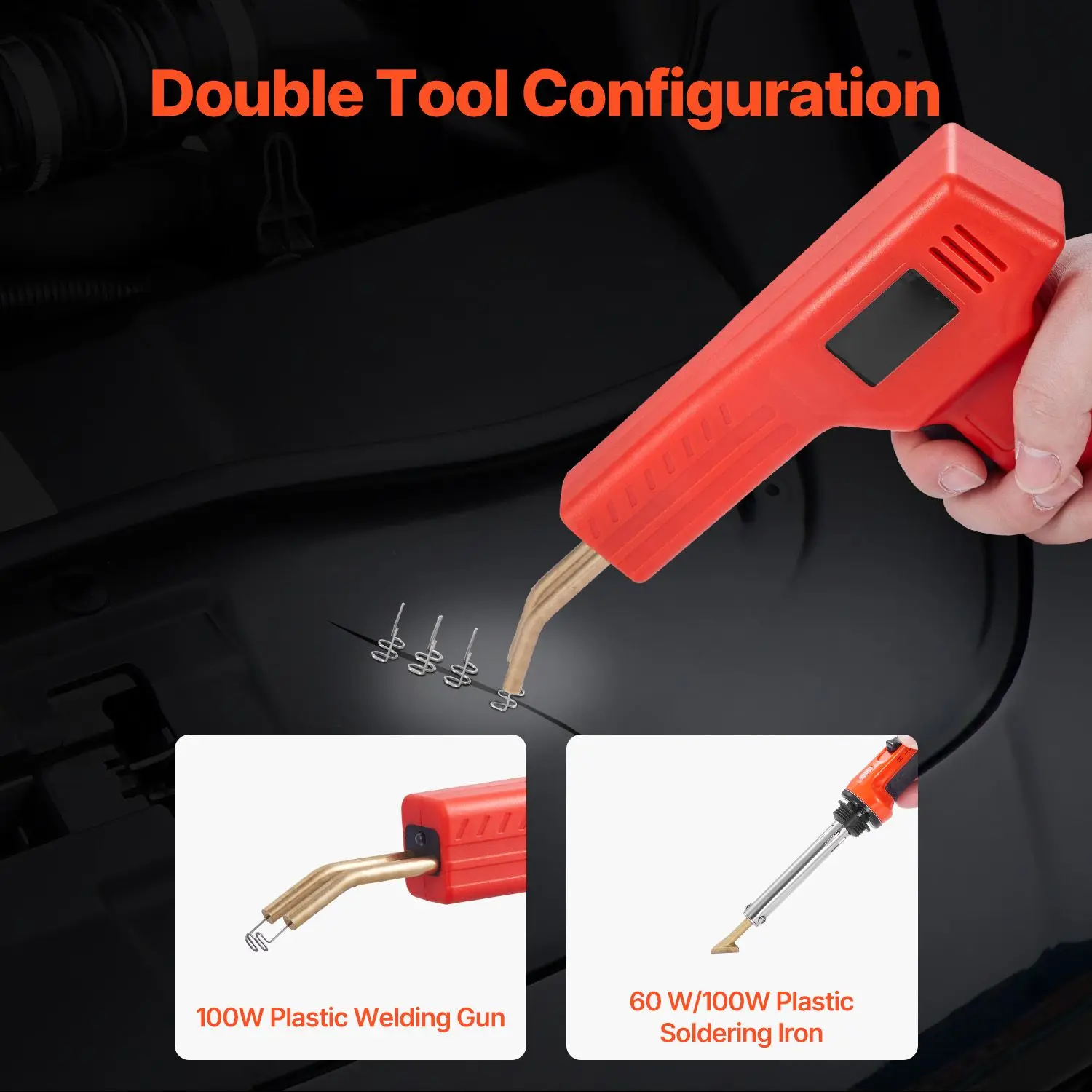 Plastic Welder Kit Deluxe, 100W Plastic Welding Gun + 60 W/100W Soldering Iron, Professional Plastic Repair Welding Tool with 10