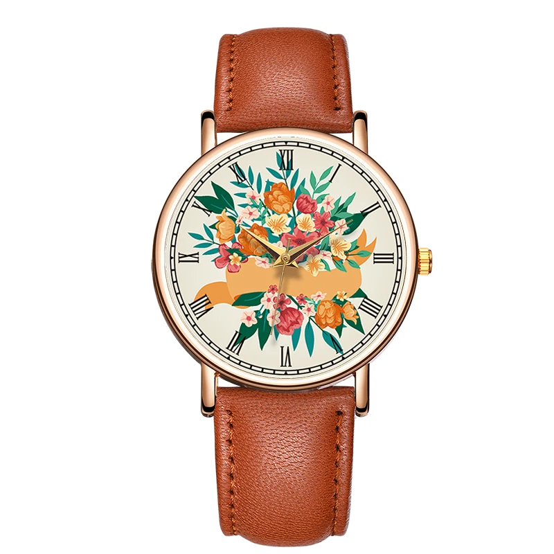 Fashion Women Watches Flower Series Quartz Wrist Watch Simple Temperament Waterproof Wristwatches Leather Watches