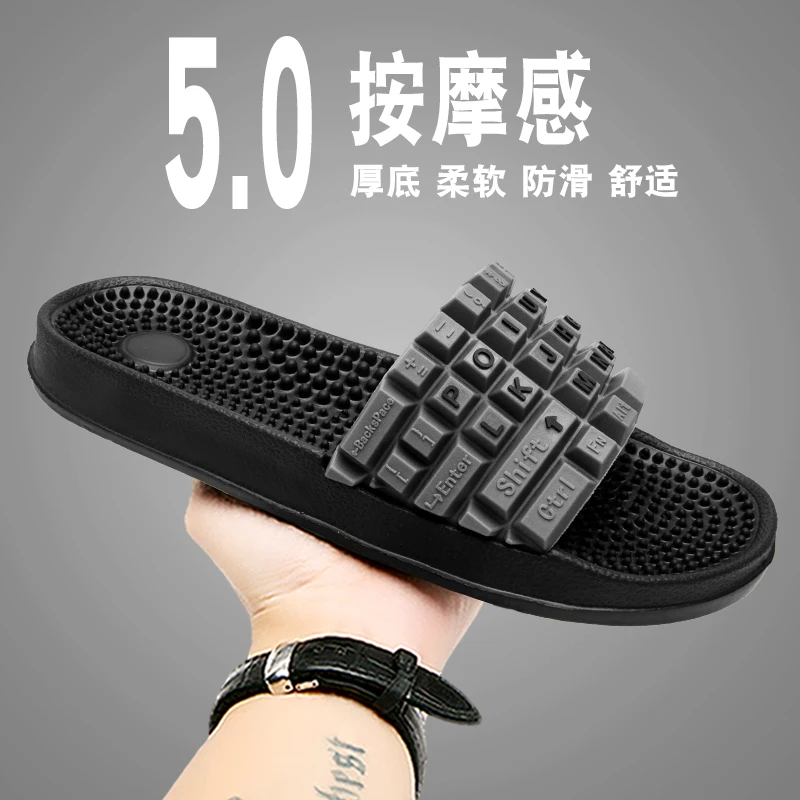 Comfortable Foot Massage Slippers Simple One Strap Design Non-slip Wear-resistant Slides For Men Women Home Beach Bathroom Use