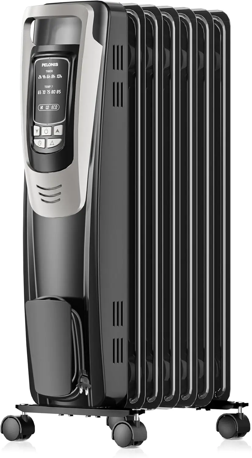 

Radiator Heater for Large Room with Remote, Thermostat & LED Display, Quiet Oil Filled Heater with 5 Temperature Settings,Silver