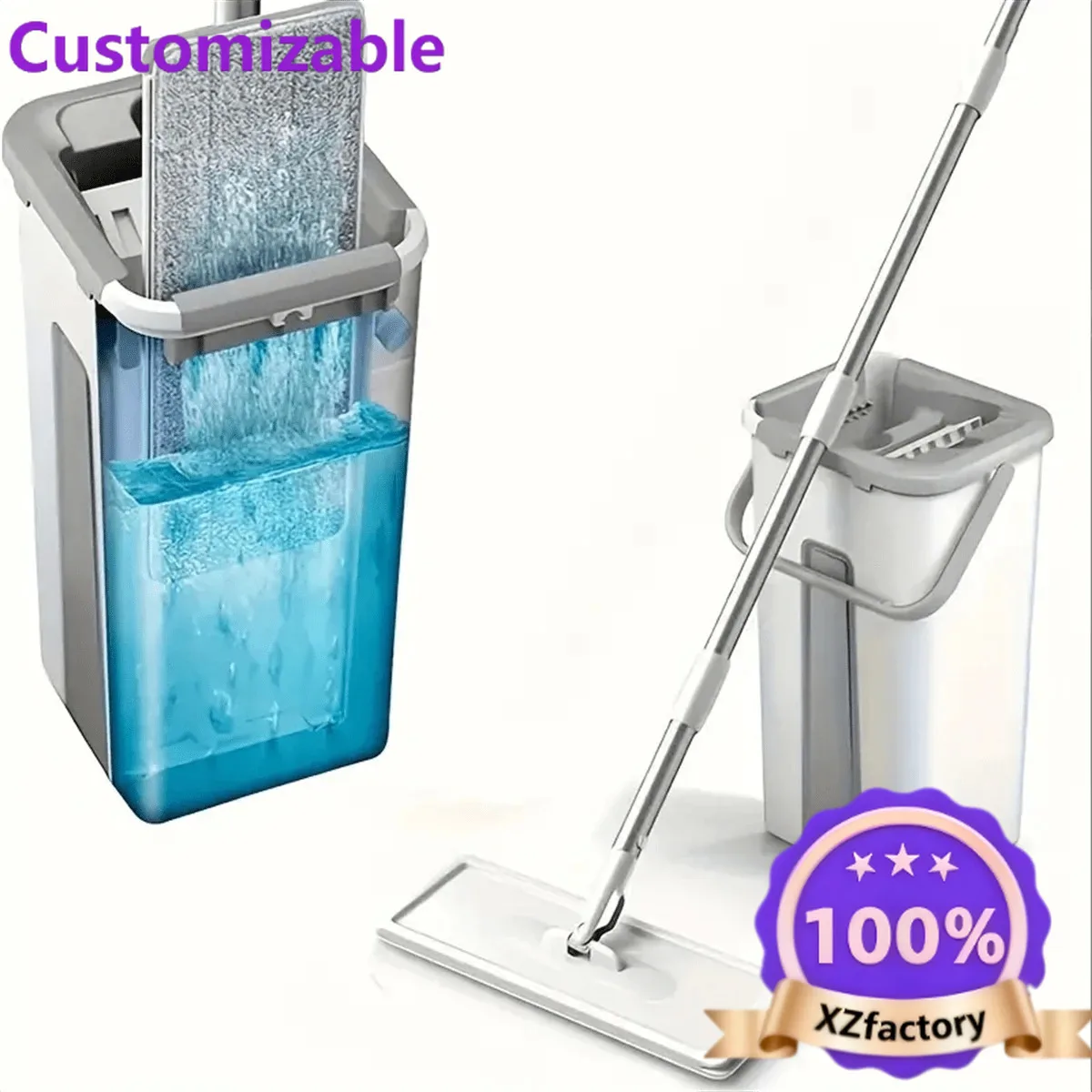 Factory Direct 2026 1 Set, Household Cleaning Mop And Bucket Set ,Bring Two Mop Cloths, Hand-Free Wash Flat Mop