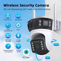 ICSEE Wifi Three Lens Outdoor Security Camera 12MP PTZ Waterproof lP66 Surveillance Cam Three Screen Ip Security Protection Cam