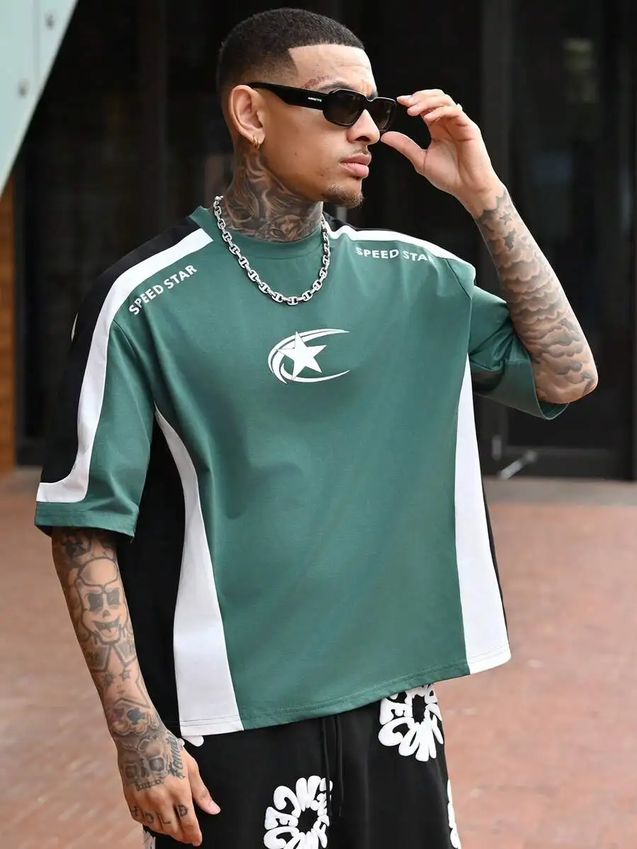 

Mens Casual Loose Patchwork Short Sleeve T-Shirt Summer Daily Wear