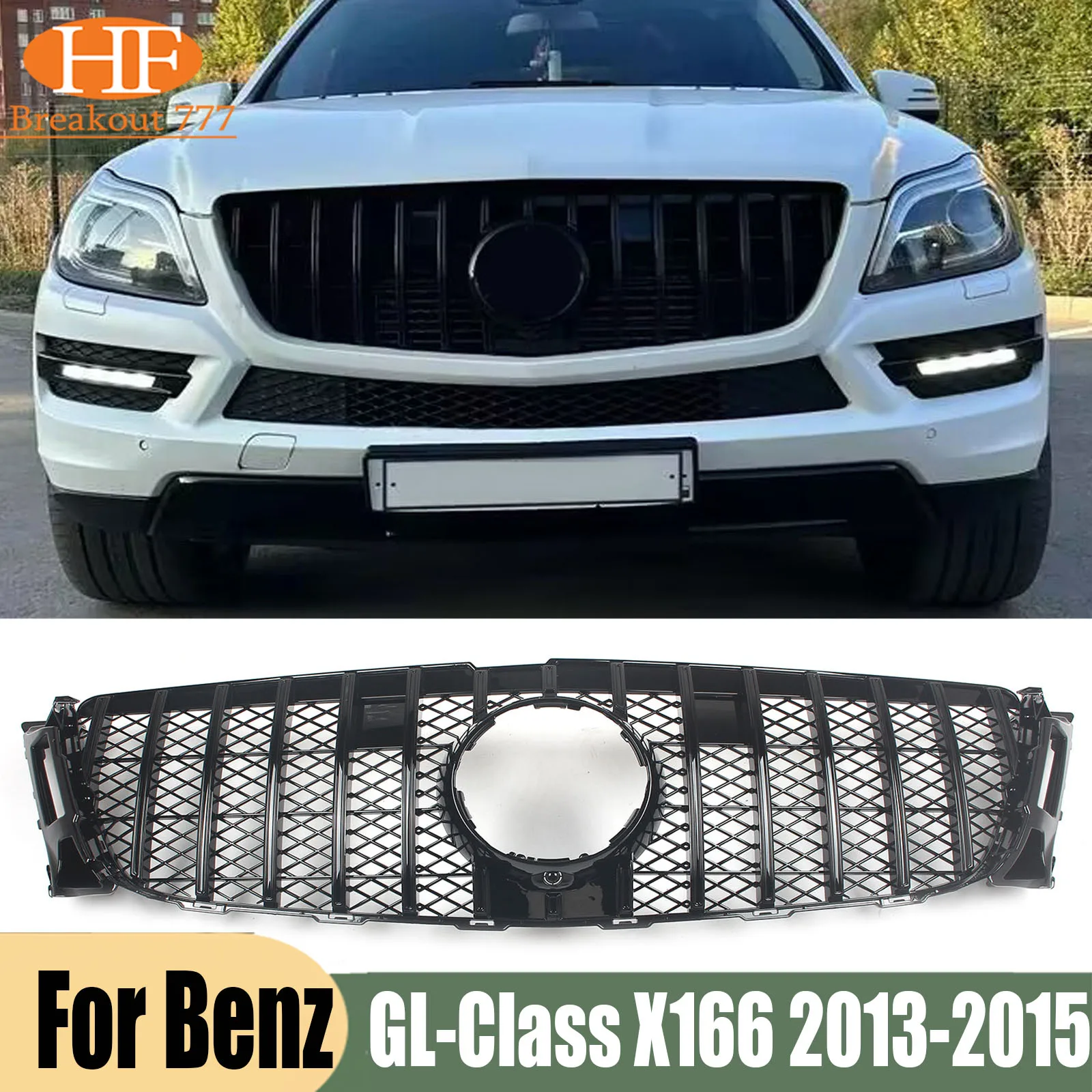 For Mercedes Benz GL-Class X166 2013-2015 Car Front Bumper Grille Grill Upgrade GT R Style Grills