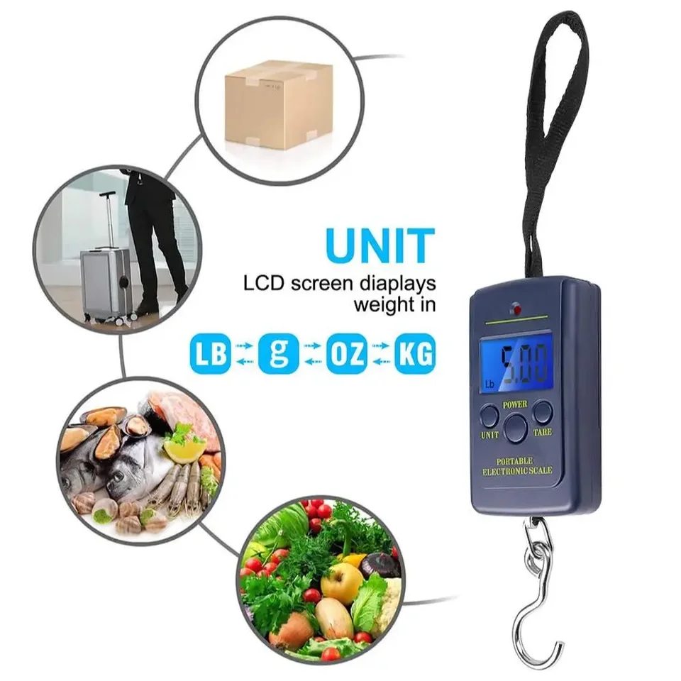 주방 저울 무게 측정기 휴대용 디지털 LCD 저울 40kg 전자 수하물 걸이형 여행 가방 무게 측정 도구