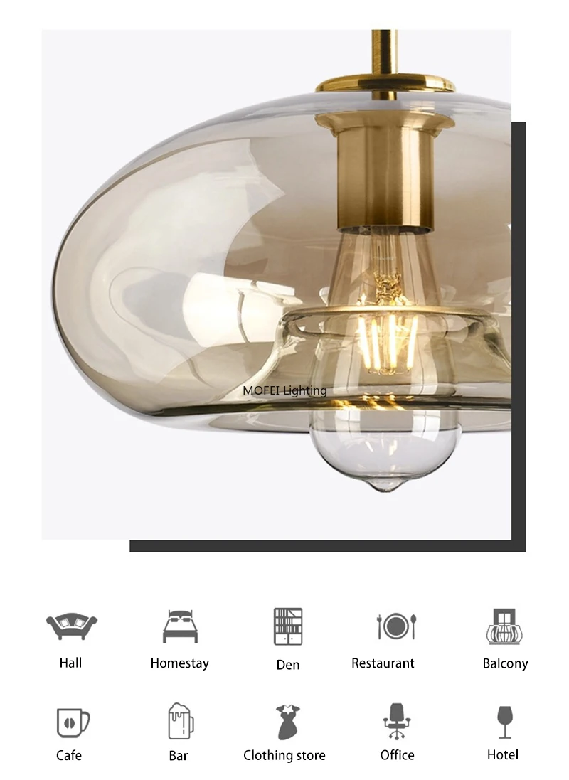 Art Industrial Retro E27 Glass Pendant Light Nordic Loft Chandelier Kitchen Restaurant Minimalist Hanging Lamp Suspension LED