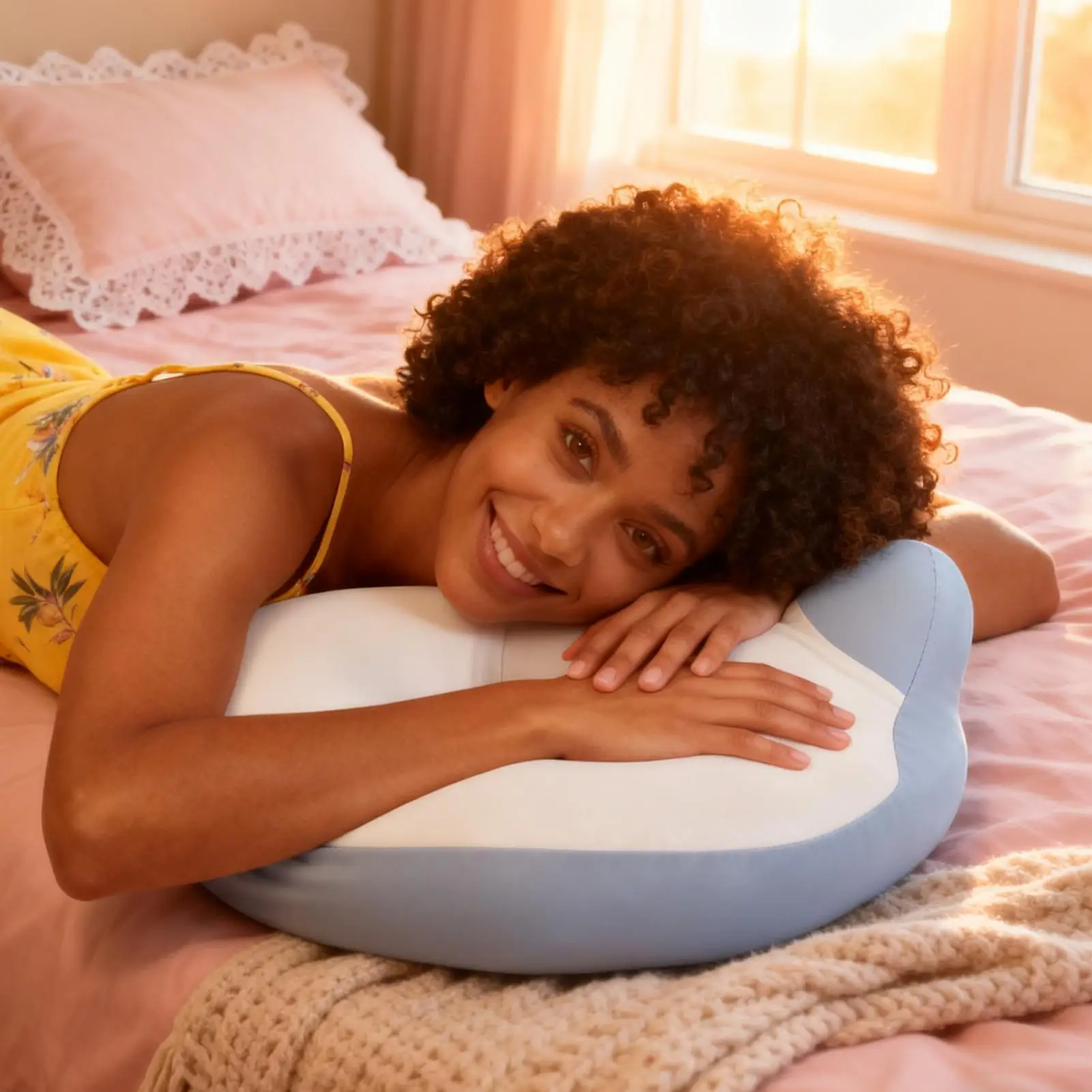 Prone Pillow For Bed Cat Ear Shape Lying Down Neck Support Bed Prone Down Pillow For Women Men Adults Seniors Middle-Aged Person