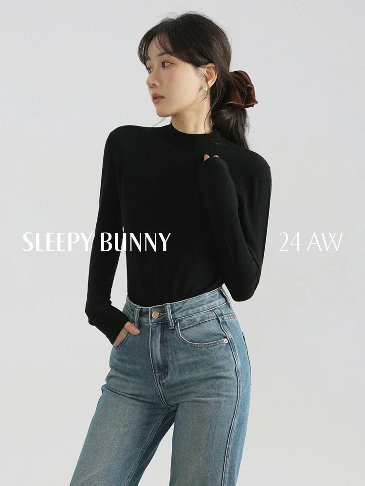 Winter Korean Style Slim Fit Knitted Turtleneck T-Shirt Solid Color Long Sleeve Women Casual Base Layer Top Elegant 2025 Stylish