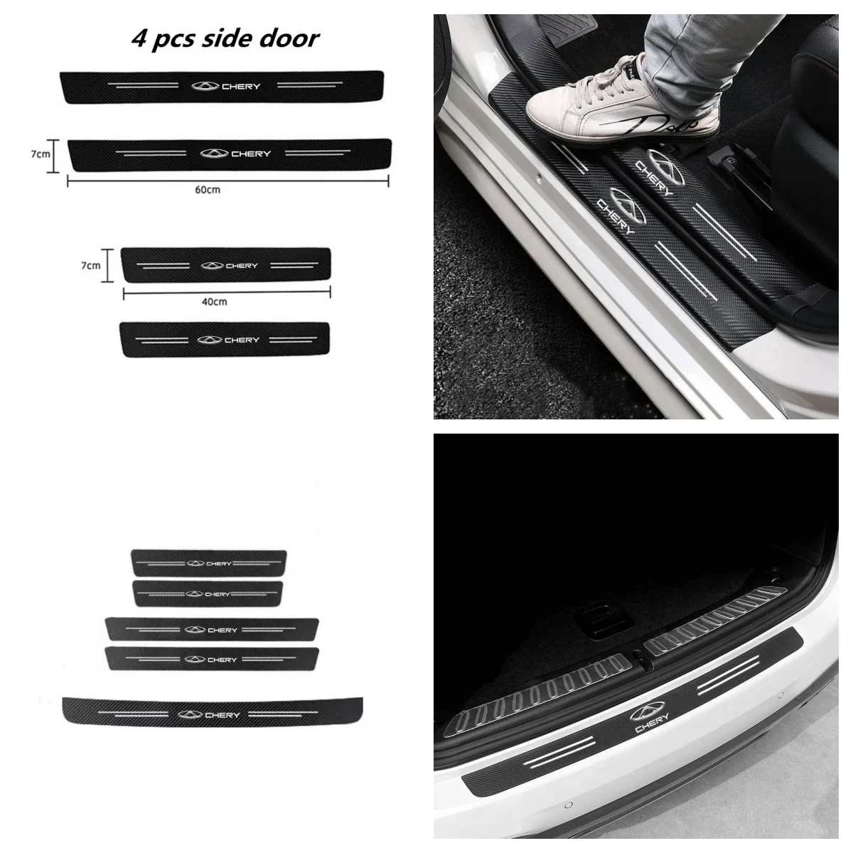 Automobile Carbon Fiber Scratch‑Resistant Door Sill & Trunk Sticker for Chery Tiggo 8 9 Pro Omoda C5 Jaecoo J7 J9 Fitting