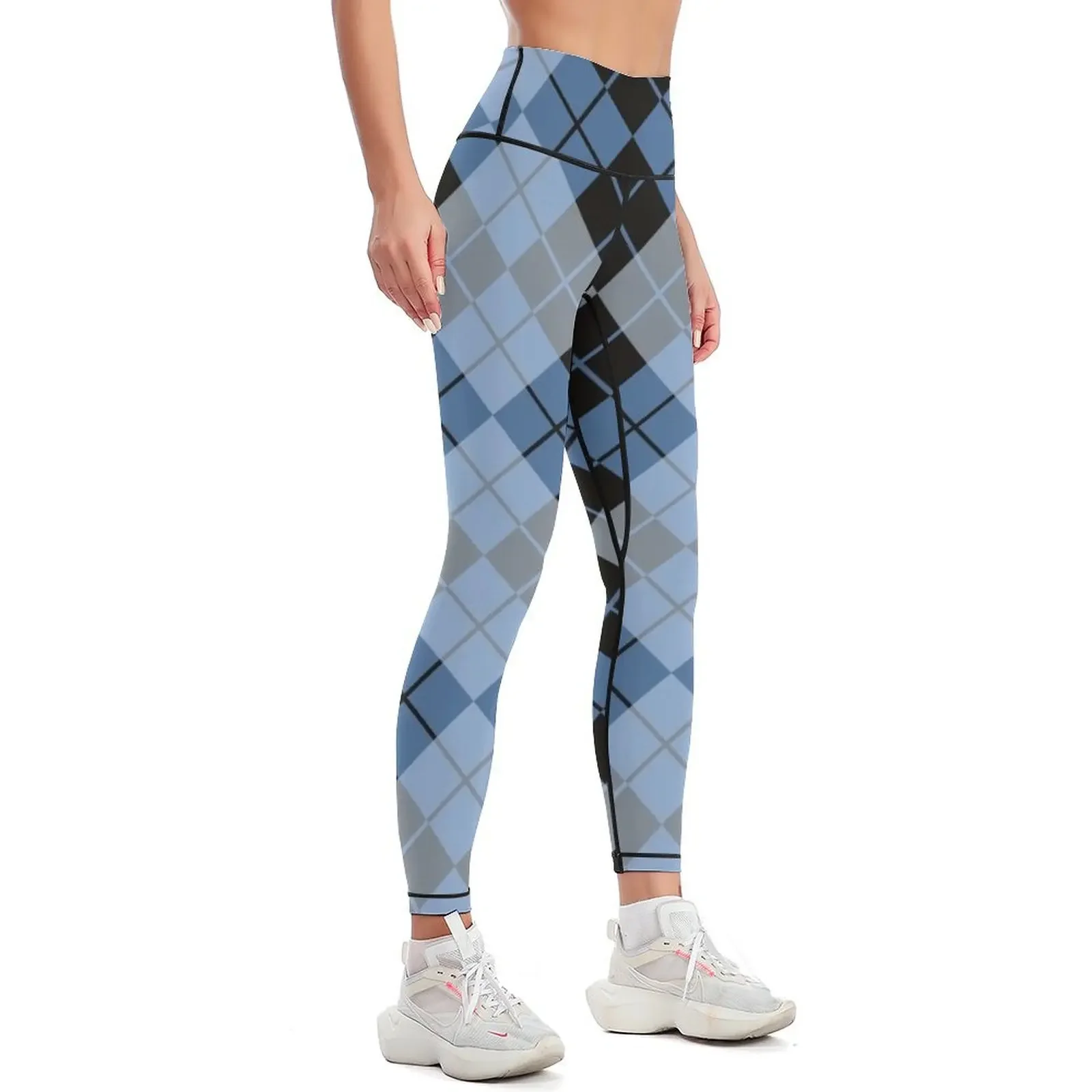 Blue Argyle Leggings fitness set gym Sportswear woman gym Womens Leggings