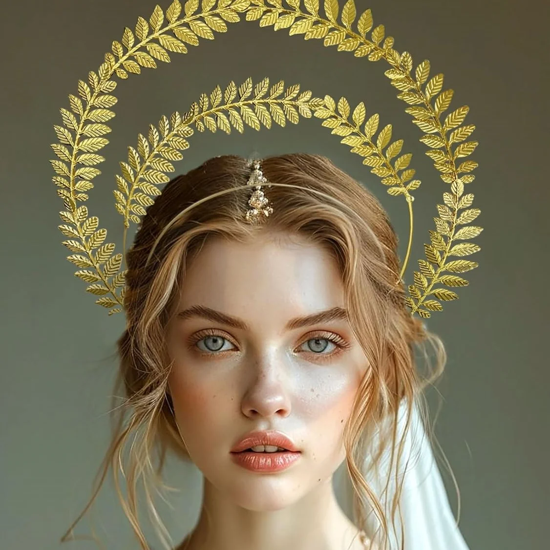 Laventy Gold Halo Crown Greek Leaves Crown Headband Sunburst Headpiece Goddess Costume for Wedding Photoshoot Cosplay