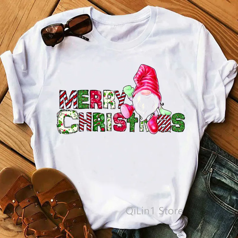 Merry Christmas T Shirt  Europe and The United States Christmas T-shirt Short-sleeved Women's Christmas Clothes Ins Graphic