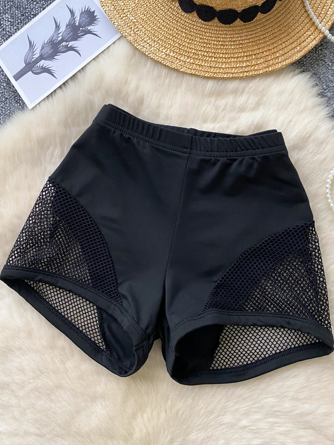 Calça de moletom casual feminina, verão, nova, sexy, apertada, quadril, pura luxúria, grade preta, patchwork, y2k, shorts de rua