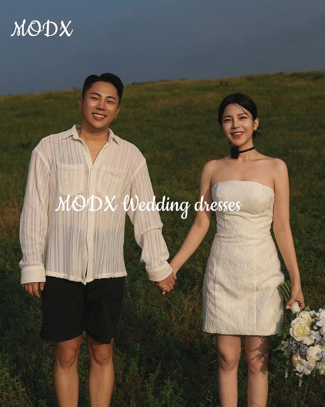 MODX Simple White Mini Wedding Dress Bodice Strapless Korean Wedding Photography Corset Formal Bridal Gowns 웨딩드레스 Customized